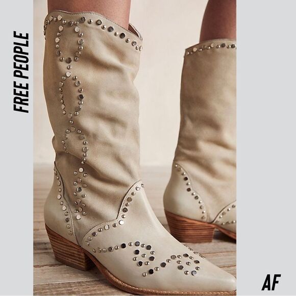 FREE PEOPLE JAXSON STUDDED WESTERN BOOTS ANKLE NEW SIZE CAMEL - Picture 1 of 10